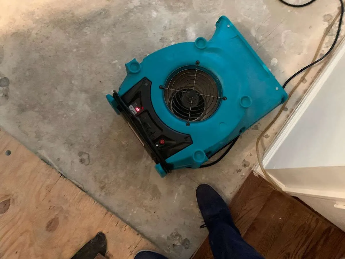 Air mover drying subfloor during Leak Detection & Repair in Landover